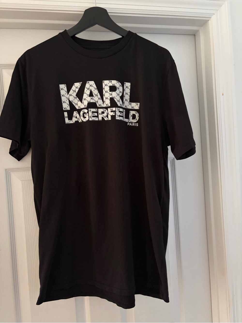 Karl Lagerfeld Black Short-Sleeve Logo Tee with White Print